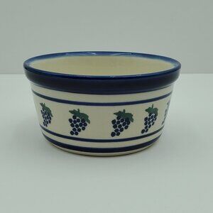 Polish Pottery Grapes Bowl Blue Bands Grape Blueberry Soup Cereal Bowl